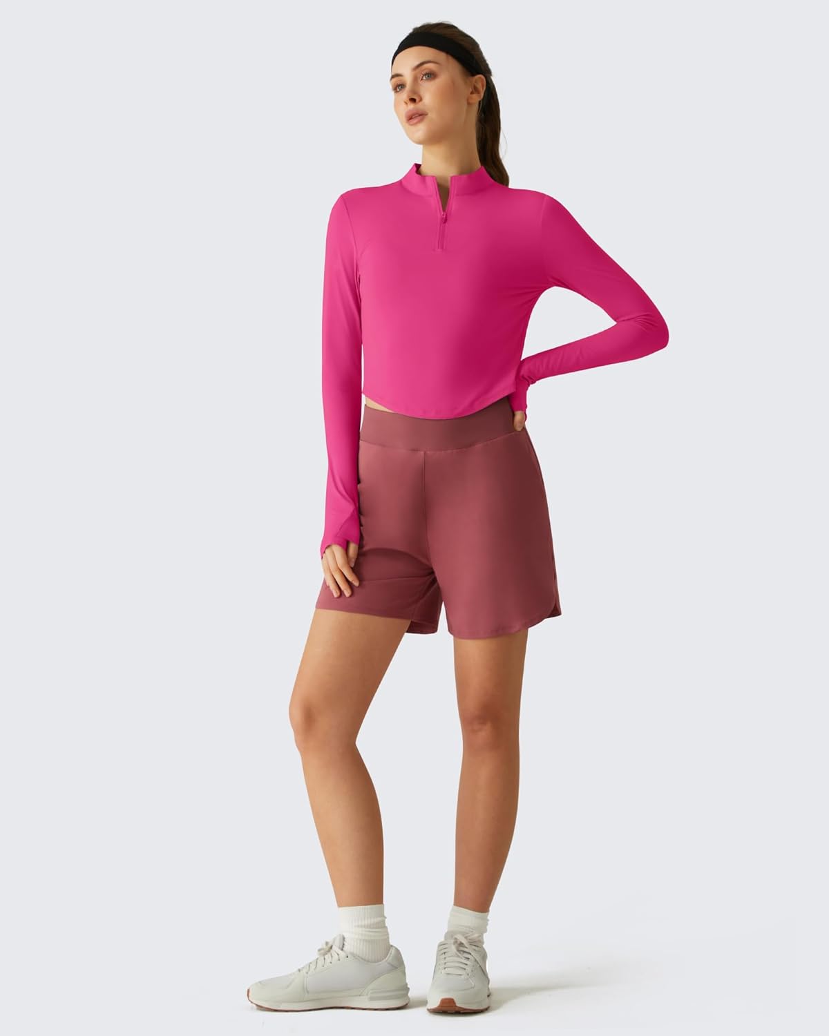 G4Free Lightbreeze Women's UPF 50+ Sun Shirts Long Sleeve Crop Workout Tops Thumbholes Mock Neck Quater Zip Tees Running