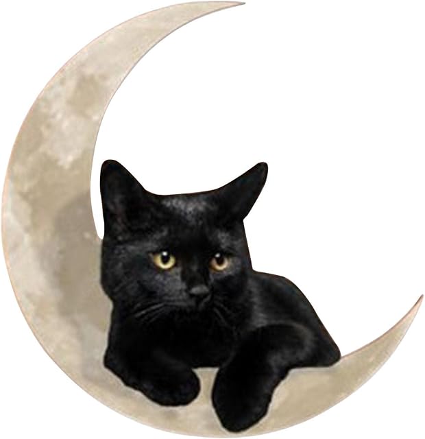 LINGJIONG Black Cat And Moon Wall Art, Black Cat On White Moon Ornament, 11.8 Inch Wall Hanging Black Cats Moon, Black Cat Moon Hanging Metal Sign, Black Cat Wall Sculpture Decor