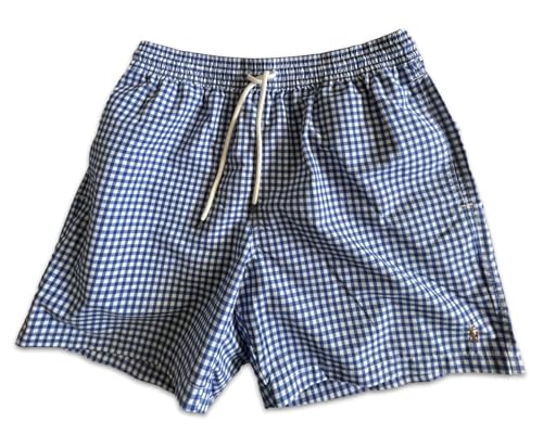 POLO RALPH LAUREN Men's 5.75-Inch Traveler Classic Swim Trunks Size LARGE Shorts (Blue Gingham)
