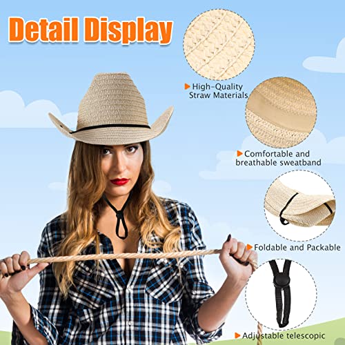 24 Sets Straw Cowboy Hats With Colorful Bandanas Adult Western Hats With Hat Band Black Red Blue Bandanas Cowboy Costume Accessories Bulk Pack For Women Men Western Theme Country Style Party Favors() #TOP4