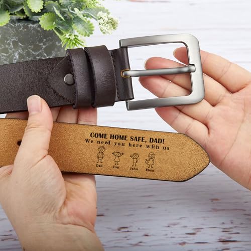 Personalized Engraved Dad Belt, Custom Come Home Safe, Fathers Day Belt From Wife, Gift for Husband, Dad4