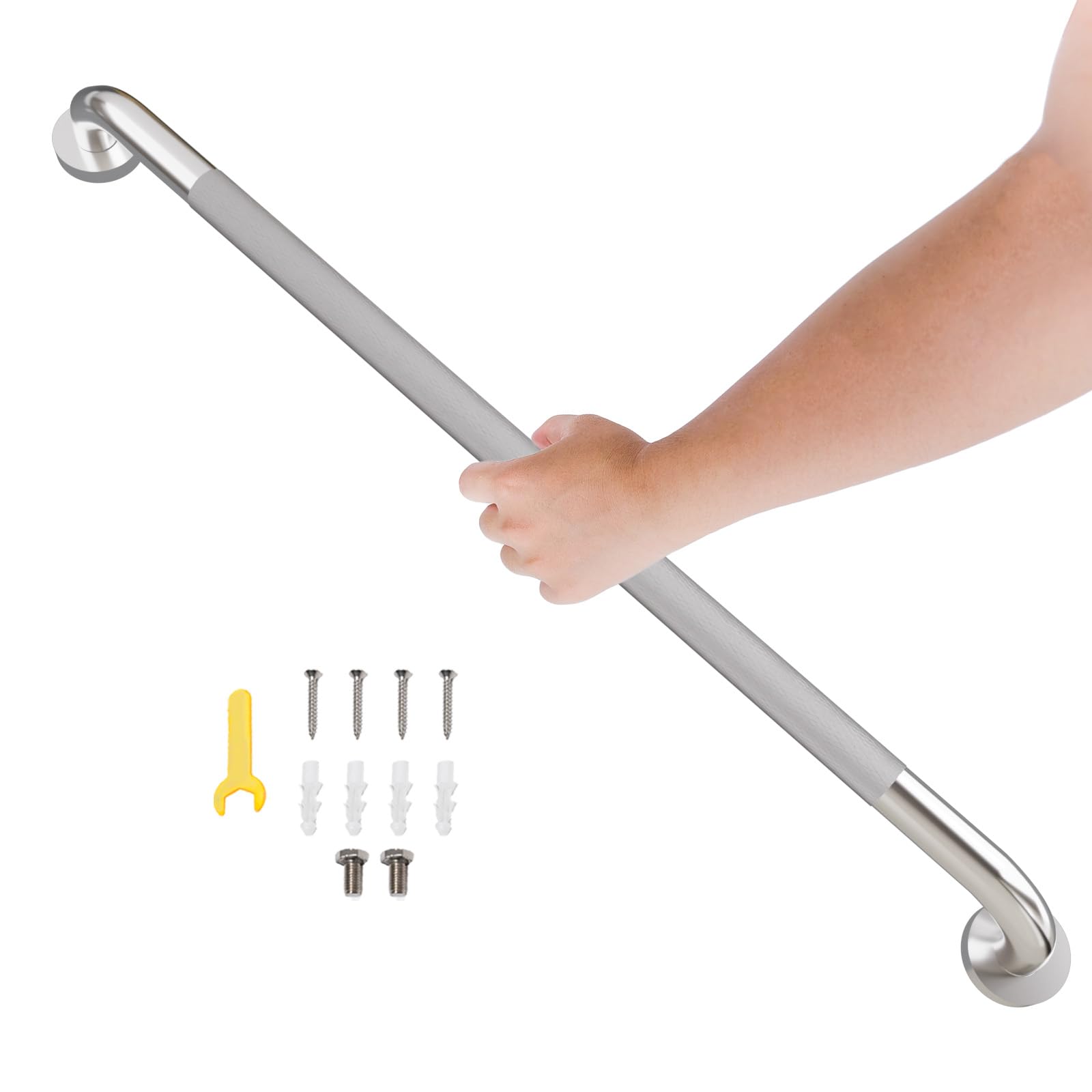 36 Inch Shower Grab Bar, Bathroom Grab Bar Handle with Anti-Slip Knurled Grip, Stainless Steel Bath Balance Bar, 1.25" Diameter Bath Safety Bar Support for Seniors Elderly Pregnant, Polishes Chrome