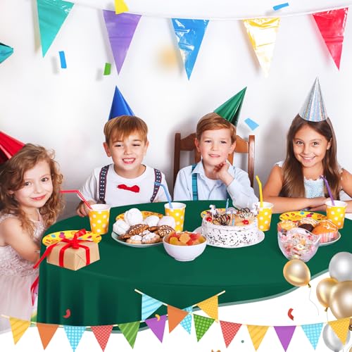 Image of tujol Dark Green 6 Pack Plastic Table Cloth 84 inch, Disposable Round Tablecloth Table Cover, Plastic Tablecloths for Parties