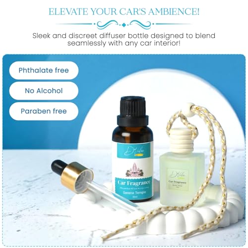 Image of D'Velas 40ml Car Freshener Diffuser Set - Long-Lasting Upto 120 Days | Serene Temple | No Paraben | 10ml Wooden Lid Bottle with 30ml Refill | Perfume Diffuser | Odor Eliminator for Car Interior