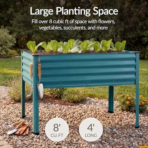 Image of Best Choice Products 48x24x30in Galvanized Raised Garden Bed, Metal Elevated Planter Box, Vegetable Garden for Backyard, Patio, Balcony, 100% Non Toxic Materials - Peacock Blue