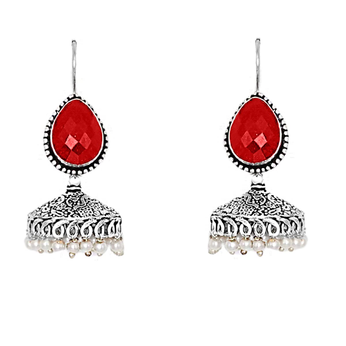 Teejh Sahasra Red Stone Silver Oxidised Earrings For Women (B09J539Y5K) Amazon Price History, Amazon Price Tracker