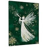 Engel Leinwand Küche Wandkunst Weihnachten Phantasie Schneeflocke königliche Weihnachten Grün Wandgemälde Hängende Kunst Zuhause Esszimmer Schlafzimmer Wohnzimmer Restaurant Dekor 40,6 x 50,8 cm