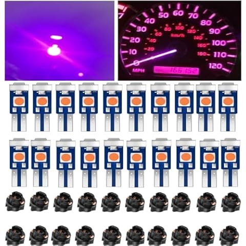 Led Bulb Dash Lights Super Purple Bright, T5 74 37 LED Bulb with Twist Lock Socket PC74 PC37, for Car Dashboard Bulb Air Conditioning Light Clock Light Instrument Led Bulb 40pcs Cover