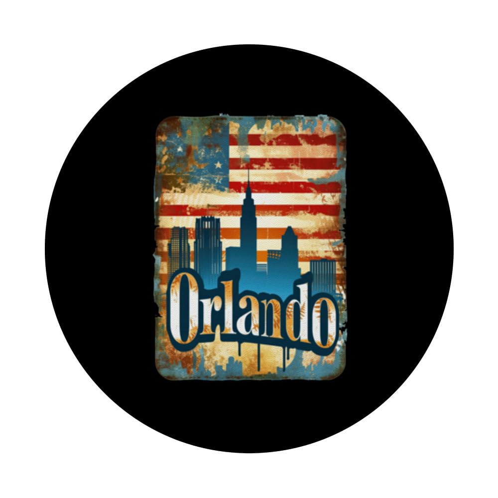 Orlando Vintage American Flag Souvenir Travel Vacation PopSockets Swappable PopGrip, Black - Image 3