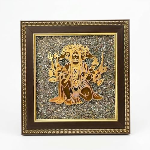 Image of Kriti Life Pyrite Stone Frame with Panchmukhi Hanuman | Protection, Strength & Wealth Attraction Wall Frame | Vastu Feng Shui Positive Energy & Chakra Healing Decor for Home & Office | (7.5 x 7.5 Inch)