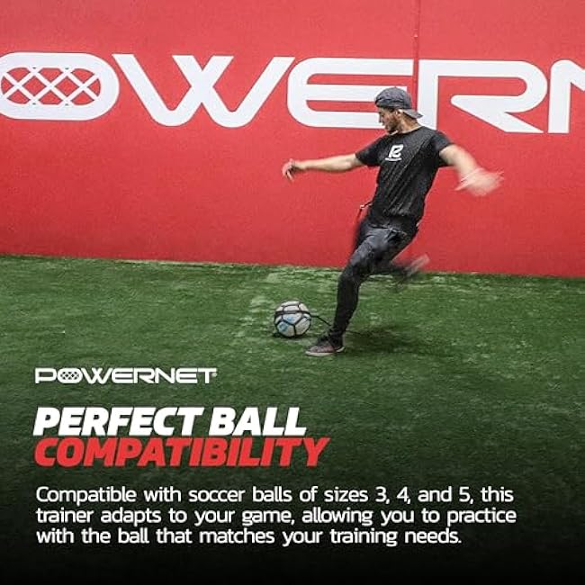 PowerNet Solo Rebounder, Adjustable Soccer Ball Skill Trainer for Kicking, Throwing & Juggling, Indoor Outdoor Soccer Training Equipment, Fits Ball Sizes 3, 4, and 5