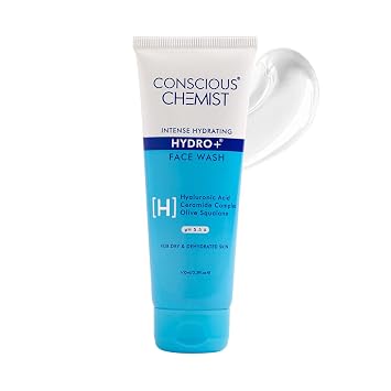 Conscious Chemist Hydro+ Gentle Face Wash for Dry Skin | 100ml | Hydrating Facial Cleanser with Hyaluronic Acid, Ceramides & Ginseng | For Smooths & Softens Skin, Non Comedogenic | Men & Women