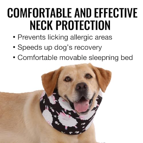 LovinPet Dog Recovery Collar, Adjustable Soft Cone for Medium & Large Dogs, Post-Surgery Comfort & Lick Prevention, Sheep Print,Black