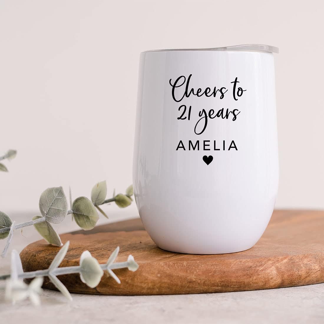 Andaz Press Personalized 21st Birthday Wine Tumbler with Lid 12oz Stemless Stainless Steel Insulated Cheers to 21 Years Tumbler for Wine Champagne Cocktails Twenty One Year Old Birthday Gift for Her