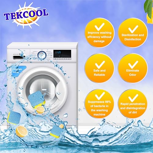 Image of TEKCOOL Washing Machine Cleaner Tablet Descaling Powder Tablets, Washing Machine deep Cleaner, Deep Cleaner Tablet All Company's Front and Top Load Machine (12 pcs) (Lemon Yellow).