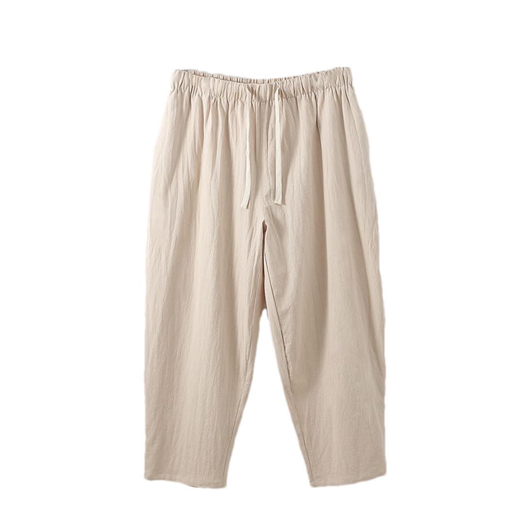 Vogrtcc Pantaloni Taglie Forti Pantaloni di Lino Estivi Pantaloni da Uomo alla Caviglia in Lino Casual