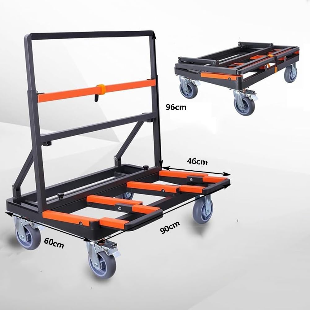 Klappbarer Trockenbau-Wagen Mit 6-Zoll-Lenkrollen, Tragkraft 990 Lbs, Tragbarer Plattenwagen, Transport Von Sperrholz, Gipskartonplatten, Glas Und Fenstern,Loading Deck extensible