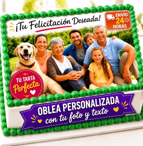 FOTO COMESTIBLE para tarta Personalizada con nombre y edad. Foto de tarta para cumpleaños. Papel de Oblea o Azúcar para Tartas Varios Tamaños - Rectangular