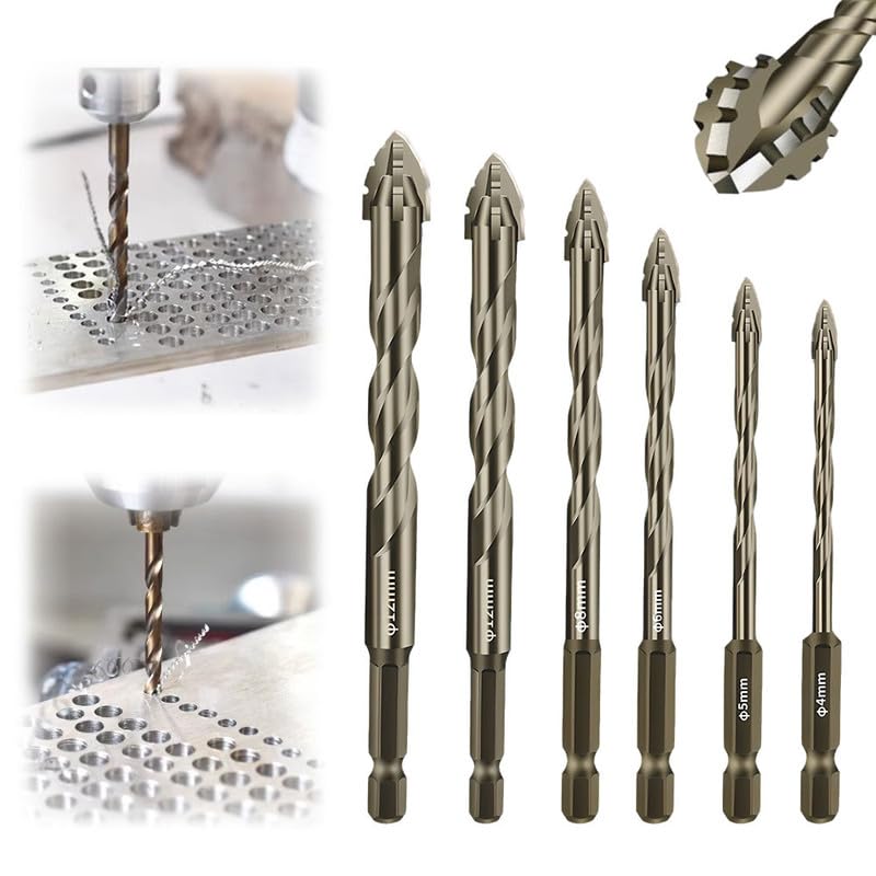 High-Strength 4-Flute Serrated Eccentric Drill Bit Kit, Four-Flute Sawtooth Eccentric Drill Bit, Masonry Concrete Drill Bits Set for Tile Brick Glass Plastic Wood