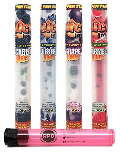 juicy jays pre rolled cones - Bundle - 5 Items - Juicy Jay's Juicy Jones Pre-Rolled Cone Sampler Pack (1 Pack of 4 Flavors) with Authentic Rolling Paper Depot KewlTube