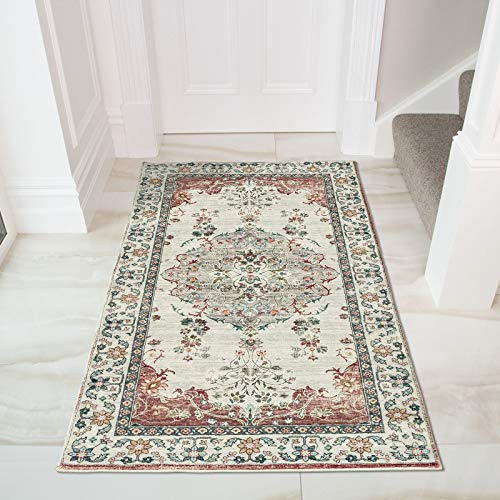 TALETA Mila Teppich Wohnzimmer,Blumenteppich Kurzflor,Wasserabweisender Orientalischer Küchenteppich für Vorzimmer… – Bild 3