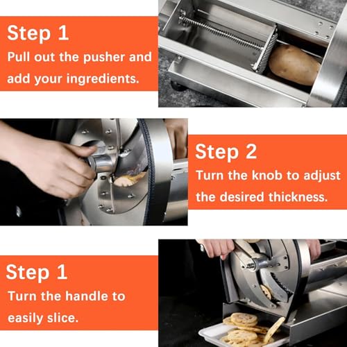 Elektryczna krajalnica do warzyw, regulowana grubość krojenia 0-10 mm, wodoodporny przełącznik, podniesione podkładki pod stopy, zawiera zapasowe ostrza i tacę, do warzyw i owoców