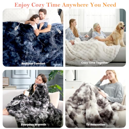 Cozy Bliss Heated Blanket Throw, Bubble Faux Fur Electric Blanket, Fast Heating, 8 Heat Levels & 8 Timer Settings, Auto Shut-Off & Overheat Protection, ETL Listed, 50"x60", Tie-dye Black - image 7