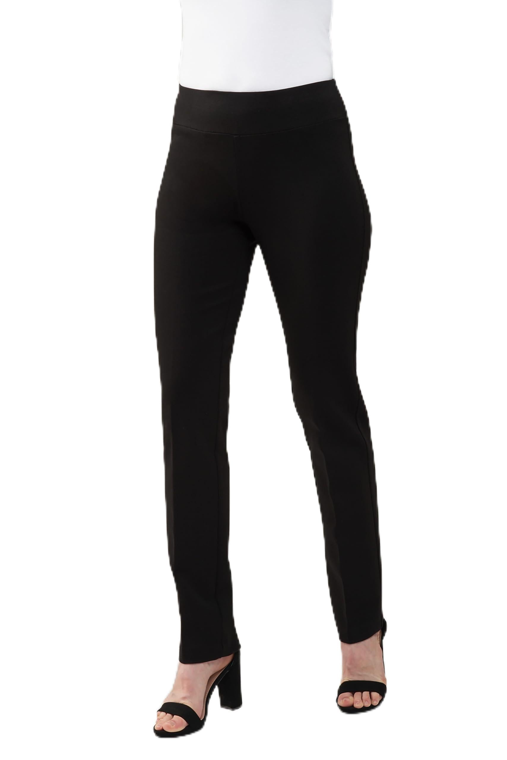 Lena Gabrielle Slimming 4-Way Stretch Pull-On Solid Black Ponte Straight Leg Womens Pants