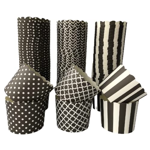 Gemso Paper Baking Cups 90-Pack 6 Oz Greaseproof Baking Cups Cupcake Muffin Cups Disposable Cupcake Wrappers For Birthday Baby Shower And Party Decorations (Black Vertical Polka Dot And Quadrafoil) #TOP13