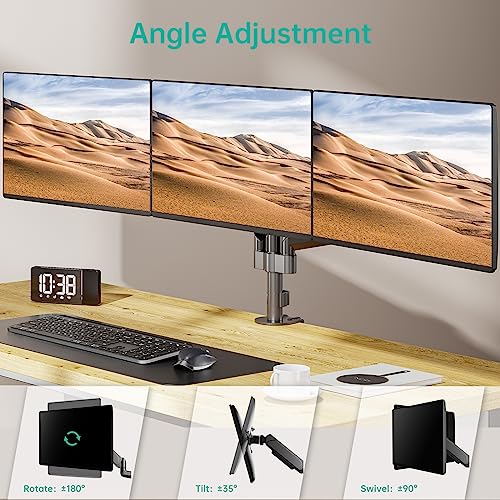 Image of WALI Triple Monitor Mount for 13-32 inch Screens, Adjustable 3 Monitors Desk Mount with Swivel, Tilt, Clamp & Grommet Kit, Triple Monitor Stand for Desk, VESA 75x75 /100x100mm (GSDM003), Black