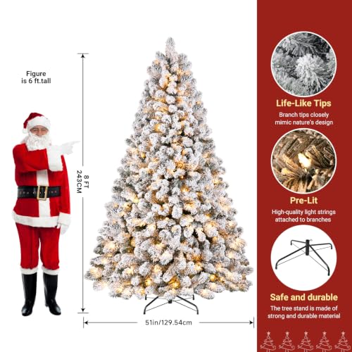 Image of SHareconn 8ft Snow Flocked Spruce Pre-lit Artificial Christmas Tree, White