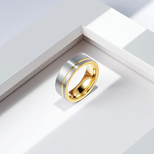 Miniatura 9 de King Will Loop Anillo de boda de carburo de tungsteno de 02360315de pulgada con línea de oro rosa anillo negro y plata cepillado ajuste cómodo