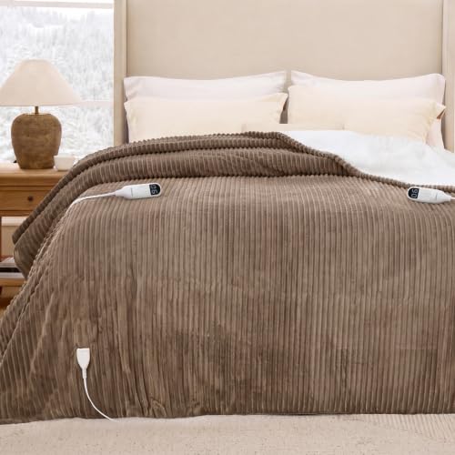 Image of Bedsure Ribbed Electric Blanket King, Brown Heated Blanket, Preheat