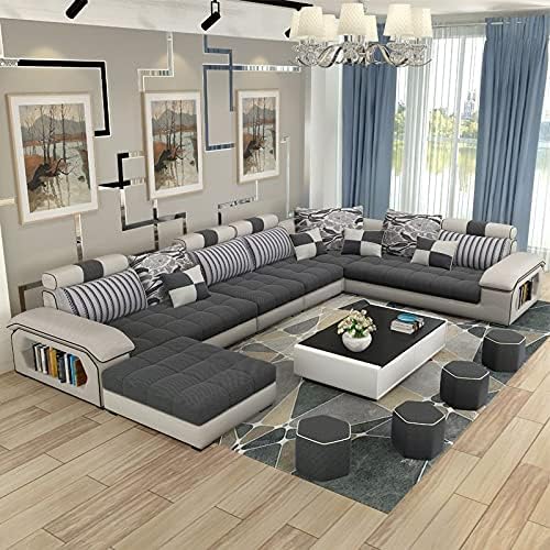 Woodsfreak Luxurious Day Bed designer Sofa U Shape Latest Model 2024 Attractive Sectional Sofa Set-Couch 7 Seater with 4 Pouffe for Living Room, Set of 10 Items.Upholstery-Suede Fabric,Color-Dark Grey-image-12