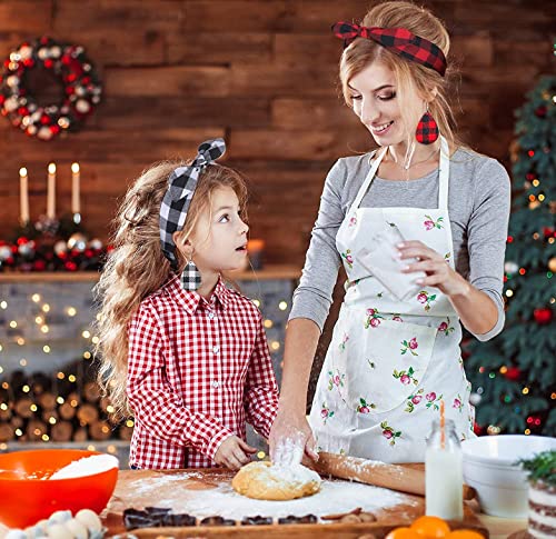 Tenghong2021 2 Pieces Retro Christmas Plaid Bow Headbands Leather Earrings Set Rabbit Ear Hair Tie Headwrap Xmas Plaid Faux Leather Earring Vintage Print Plaid Teardrop Dangle Earrings - Black #TOP4