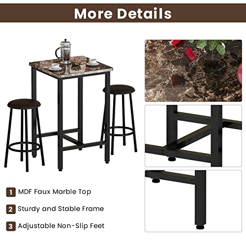 Dklgg 3-Piece Bar Table Set, 24" Square Counter Height Pub Table Dining Table Set With Pu Leather Stools, Small Kitchen Table Bar Table And Chairs Set For Living Room, Kitchen, Small Space #TOP1