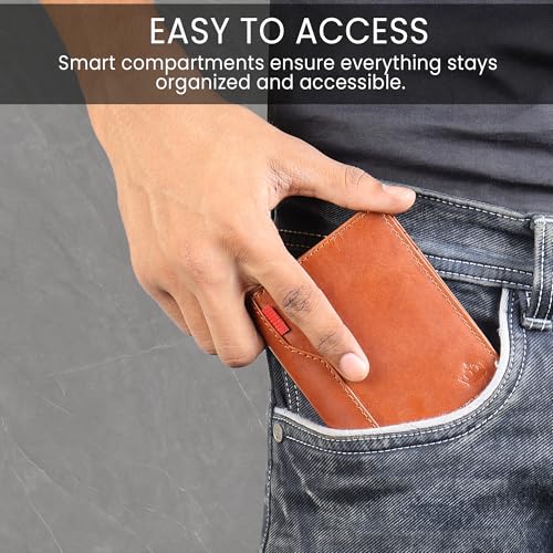Image of Mens Leather Slim Bifold Wallet with RFID Blocking | Card Holder with Multiple Slots and Cash Pocket | Lightweight Design Men's Purse | Pocket Carry Travel Gifting & Office Use - Brown