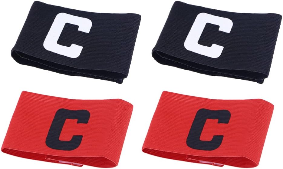 BESPORTBLE 4 Pieces Elastic Soccer Captain Armband Adjustable Reusable Football Basketball Player Bands for Adult Youth 2 Black 2 Red
