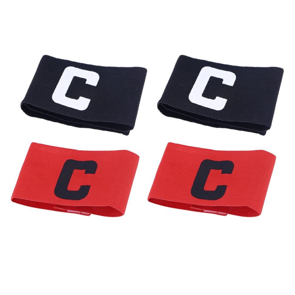 BESPORTBLE 4 Pieces Elastic Soccer Captain Armband Adjustable Reusable Football Basketball Player Bands for Adult Youth 2 Black 2 Red
