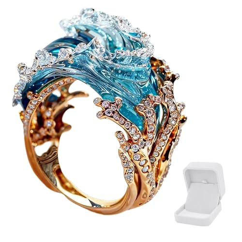 Ocean's Oath Jewelry Set, Jewelry Set for Women, Ocean Wave Necklace Earrings Ring Jewelry Set, Ocean Beach Jewelry Set for Mothers Day,Birthday, Anniversary (Ring)