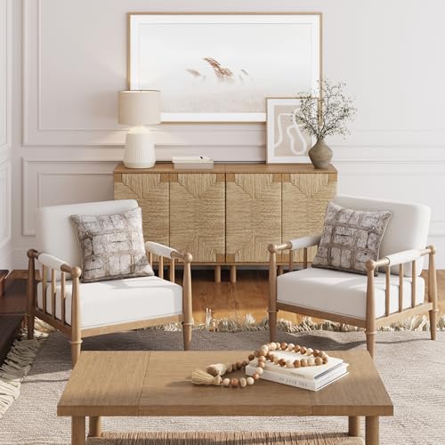 Nathan James Spencer Boucle Accent Chair, Bohemian Armchair with Solid Wood Frame and Upholstered Foam Cushion, Cream/Light Brown - view 1
