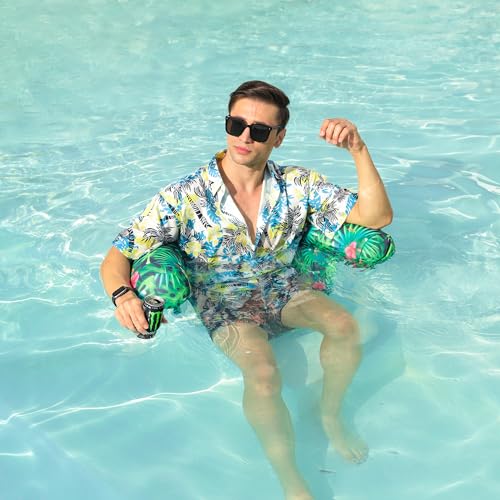 FindUWill Inflatable Pool Floats Chair, 2 Pack Tanning Pool Lounger Chair with Sling, Fabric Swimming Noodle Chairs Pool Floaties, Blow up Pool Noodles for Adults(Flamingo, Green)