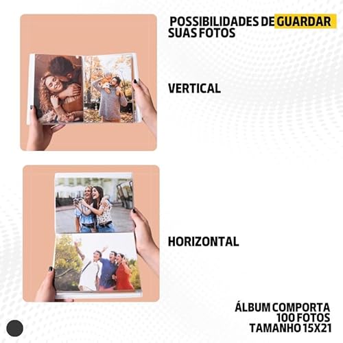 Álbum Fotográfico 15x21 para 100 Fotos LEMBRANÇAS Preto Viagens Adulto