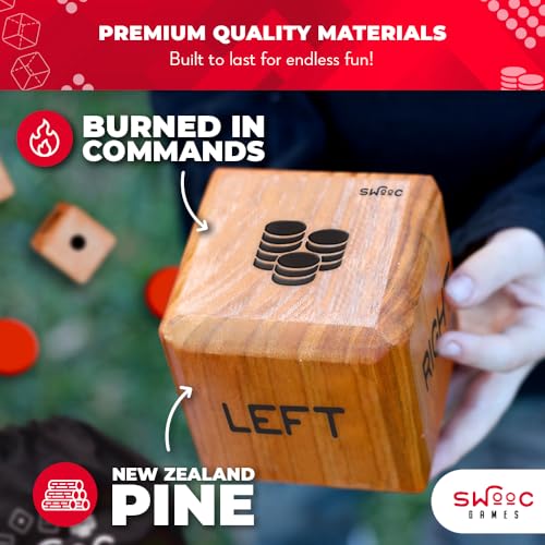 SWOOC Games - Giant Right Center Left Dice Game (All Weather) with 24 Large Chips & Carry Bag - Jumbo Wooden Lawn Game - Big Backyard Game for Family - Indoor/Outdoor - Thumbnail 4