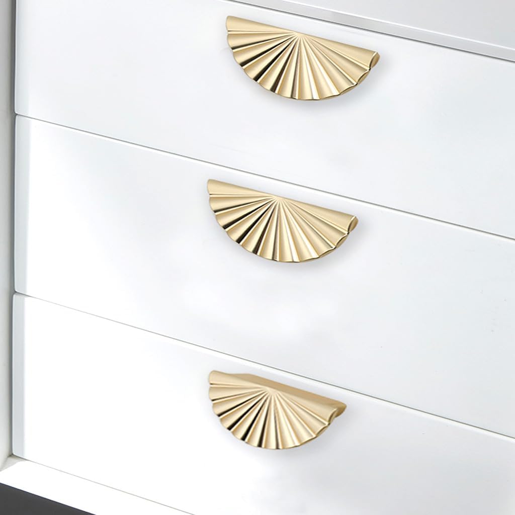 6 Pack Semicircle Sunflower Brushed Gold Cabinet Pulls,Brass Drawer Handles Knobs,Half Round Kitchen Cabinet Handles,Finger Edge Pulls Knobs with Screws (6, Brushed Gold, 2.5'' Hole Center)