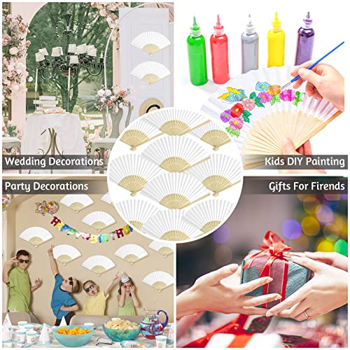 Grosun 50 Packs White Paper Hand Fan Bamboo Folding Fan Handheld Fan Paper Folded Fan For Wedding Party And Home Decoration #TOP6