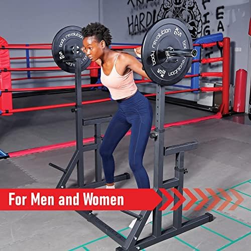 Body Revolution Heavy Duty Adjustable Squat Rack - With Weight Plate Storage, Dip Bars and Spotter Stands - Fitness Training Equipment for Men and Women