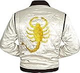 Mens Drive Scorpian Jacket Motorcycle Ryan Gosling Scorpion Logo Bomber Satin Jacket Halloween Cosplay (US, Alpha, Medium, Regular, Regular, White)