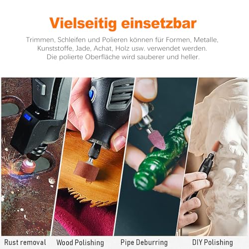 42 Stück Korund Schleifspitze Set, Stein Schleifen Polierkopf, Schleifaufsätze für Dremel Zubehoer, Rotationswerkzeug, 1/8 Zoll Schaftgröße, zur Verwendung auf Edelsteinen, Glas, Metall und Holz