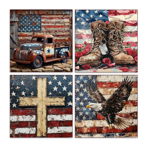 AIBOERL 4 Pack Diamond Art Kits for Adults,U.S. Flag Diamond Painting